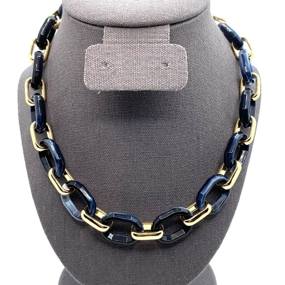 Park Lane Necklace Chunky Dark Blue Marbled Gold Tone Statement New Roman - Picture 9 of 9